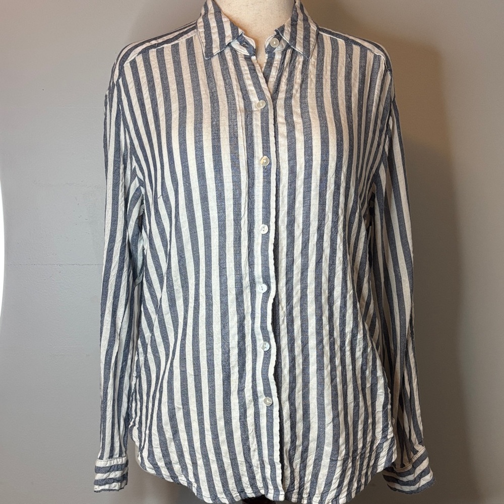Jane and Delancey Blue and White Striped Blouse Large